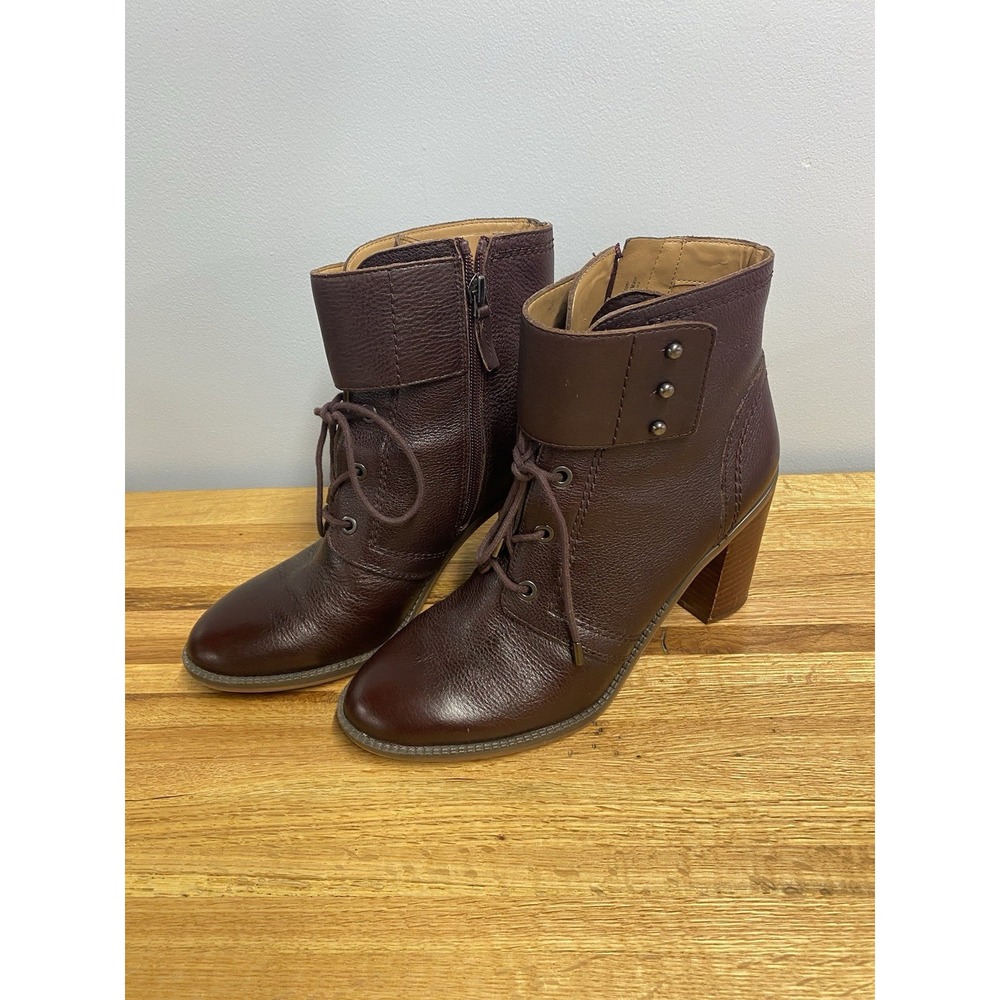 Franco Sarto Eden Leather Lace-up Ankle Boots In A Burgundy/Brown Color Size 9 M